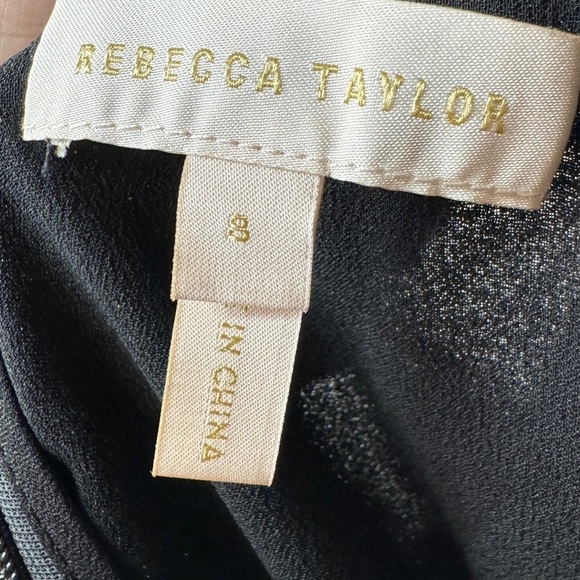 Rebecca Taylor Silk Blend Black Silver Lurex Metallic Bell Sleeve Blouse Size 8 - Picture 16 of 17